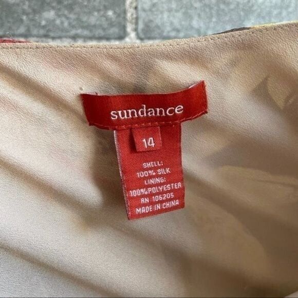 Sundance Brown Floral Short Sleeves Ruched V-Neck Silk Dress Size 14 - Picture 9 of 10